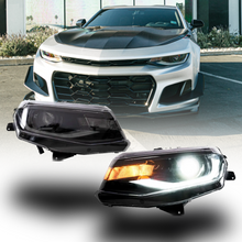 Load image into Gallery viewer, 2016-2018 Chevy Camaro OEM Replica Headlights – Amber Sequential LED, Built-in Low/High Beams