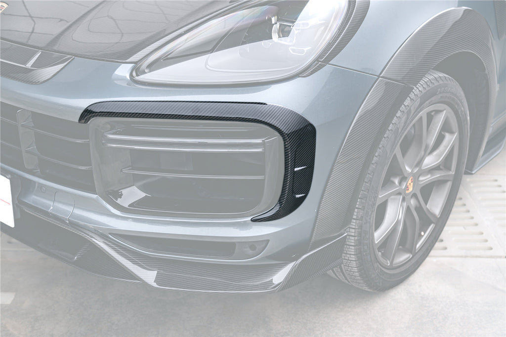 2018-2023 Porsche 9Y0.1 Cayenne Turbo MSY Style Dry Carbon Fiber Front Bumper Vent Trims - Carbonado