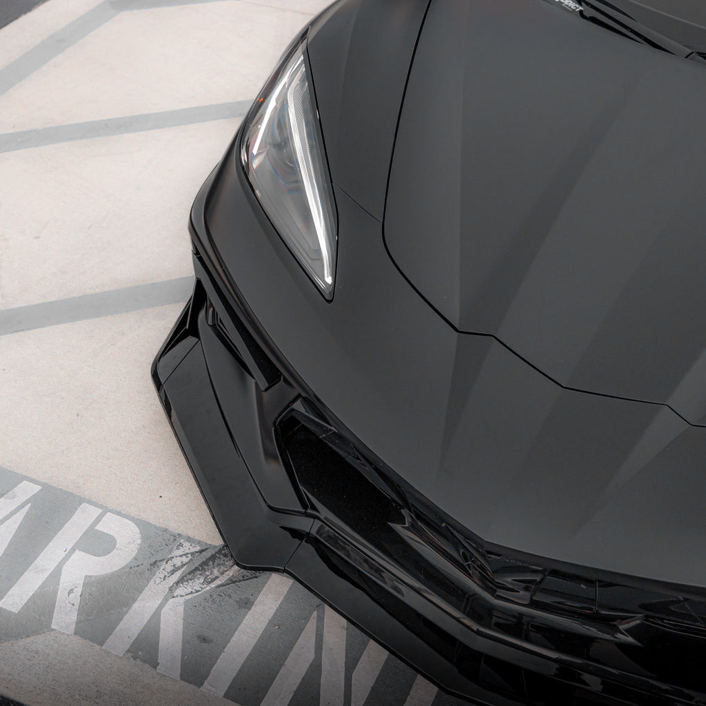 2020-2024 Corvette C8 Stingray Evo Style Front Lower Chin Splitter Gloss Black