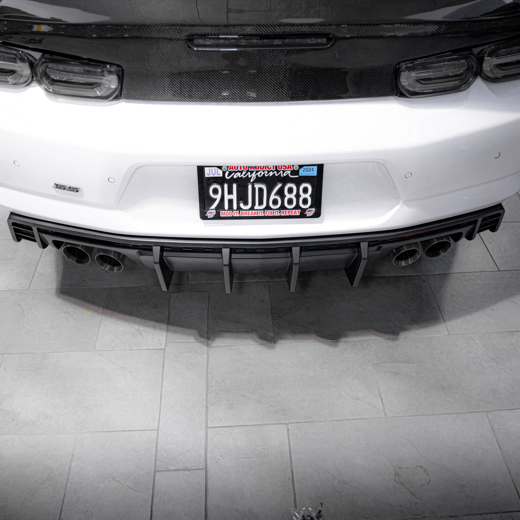 2016-2025 Chevy Camaro Evo Style Shark Fins Rear Diffuser Quad/Single Tips SS/RS/LT & ZL1 w/ Smoke Reflectors