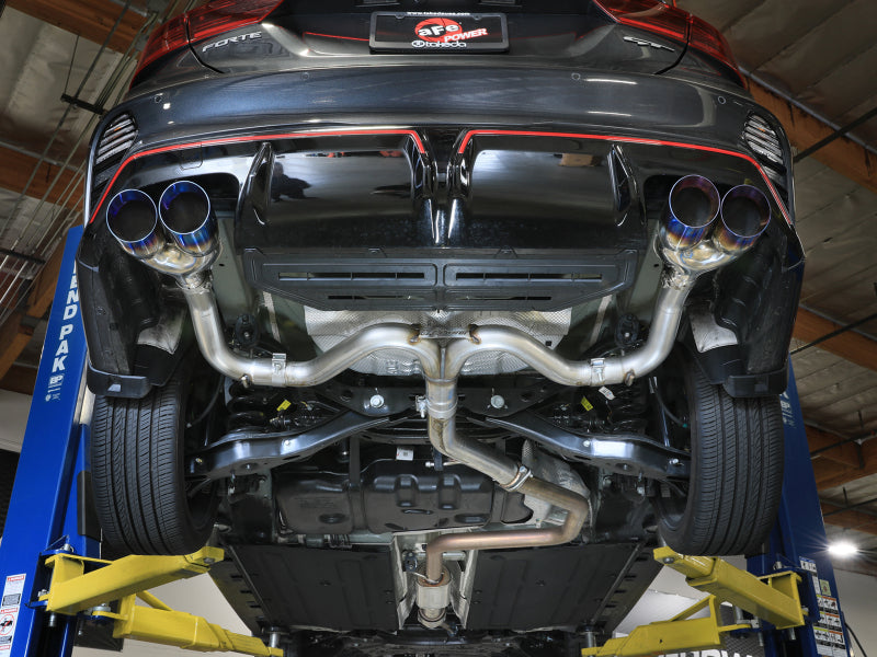 aFe 22-24 Kia Forte GT 1.6L 3in-2.5in 304 Stainless Steel Axle-Back Exhaust w/ Blue Flame Tips
