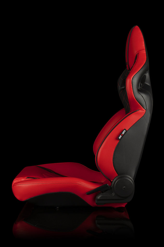Universal BRAUM ORUE SERIES RACING SEATS (DIAMOND ED. | RED LEATHERETTE) – PAIR