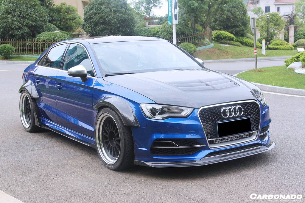2013-2020 Audi RS3 S3 A3 Sline Sedan BKSS Style Carbon Fiber Side Skirts - Carbonado Aero