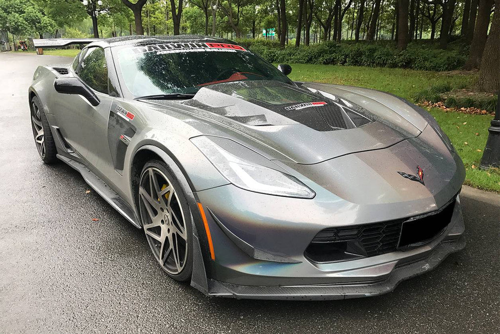 2013-2019 Corvette C7 Z51 Z06 Grandsport Carbon Fiber Front Lip with Caps - Carbonado