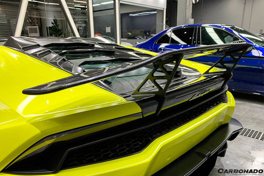 2015-2020 Lamborghini Huracan LP610 LP580 DC Style Carbon Fiber Trunk Spoiler Wing w/ Base - Carbonado Aero