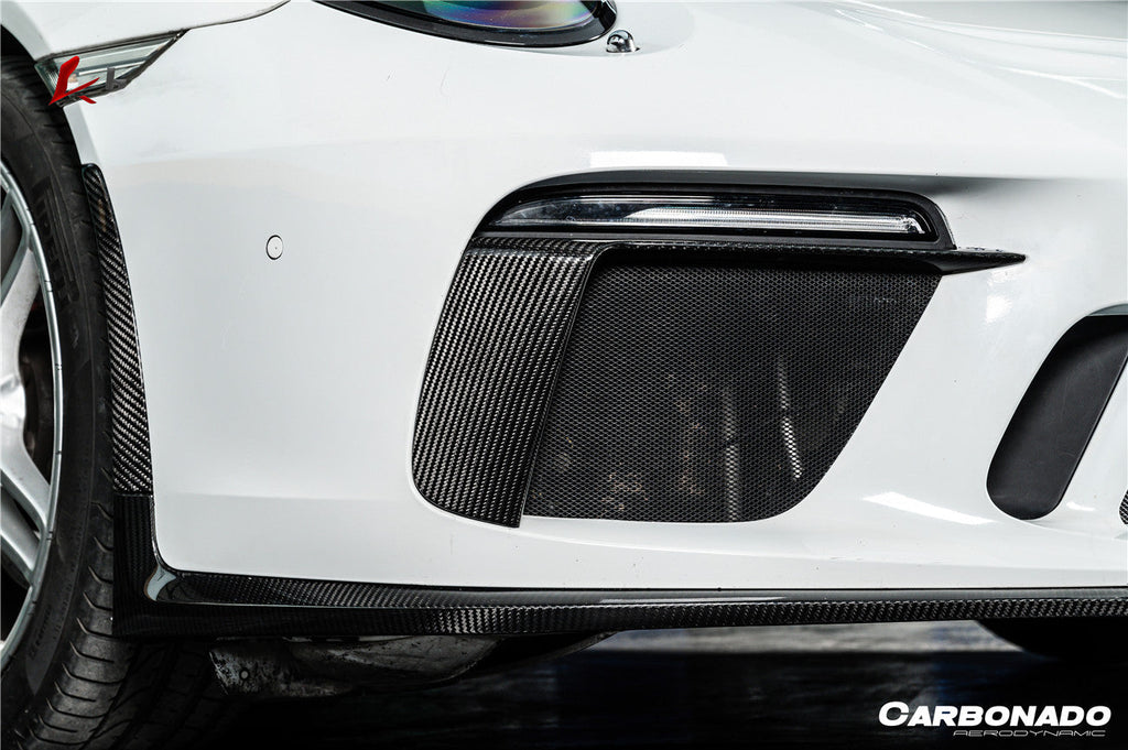 Carbonado 2017-2019 Porsche 911 991.2 GT3 OE Style Dry Carbon Fiber Front Bumper Daytime Running Light Trims