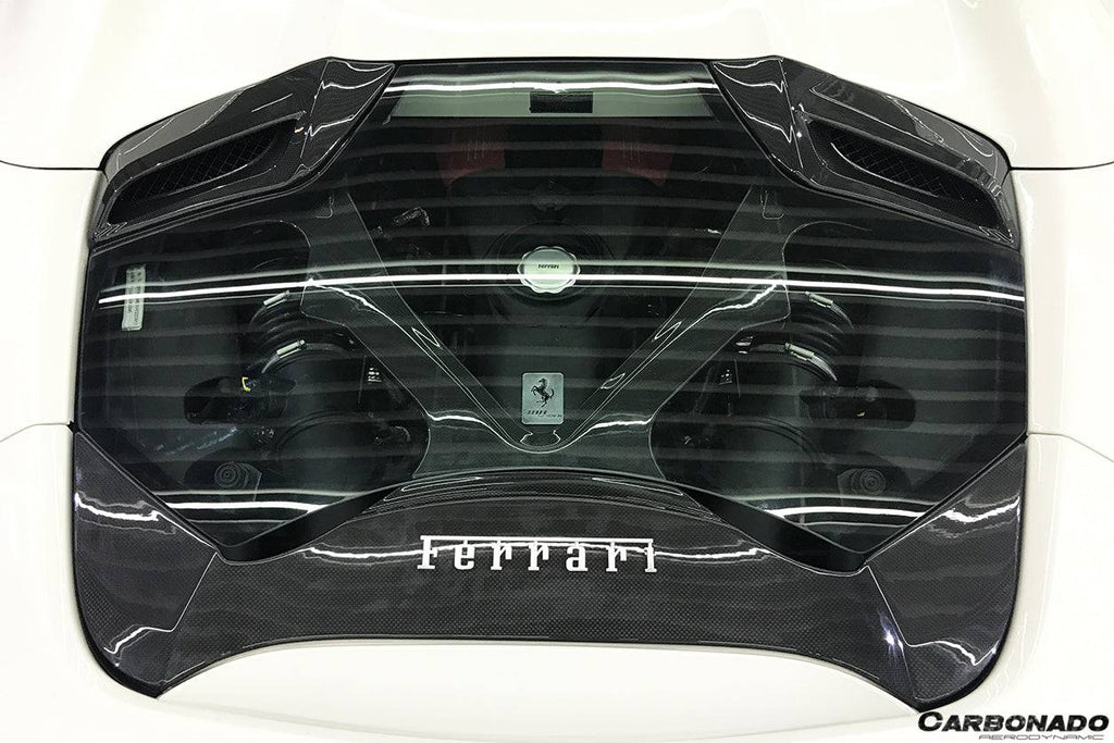 2015-2019 Ferrari 488 Spyder 1x1 Weave Dry Carbon Fiber Engine Hood With Glass - Carbonado Aero