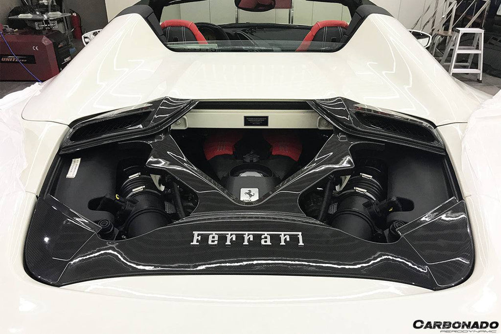 2015-2019 Ferrari 488 Spyder 1x1 Weave Dry Carbon Fiber Engine Hood With Glass - Carbonado Aero