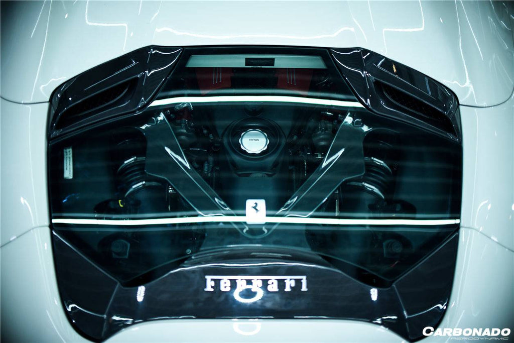 2015-2019 Ferrari 488 Spyder 1x1 Weave Dry Carbon Fiber Engine Hood With Glass - Carbonado Aero