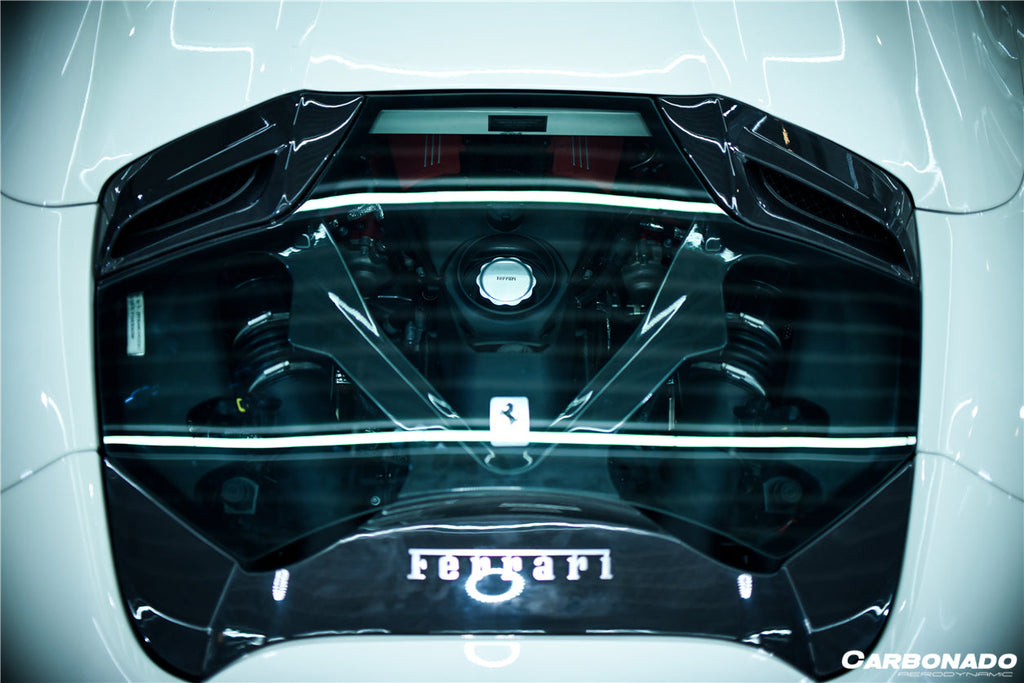 2015-2020 Ferrari 488 Spider Dry Carbon Fiber Engine Hood With Glass
