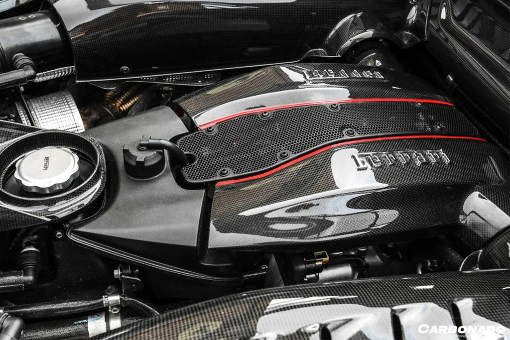 2015-2020 Ferrari 488 GTB/Spyder Dry Carbon Fiber Engine Replacement Cover - Carbonado Aero