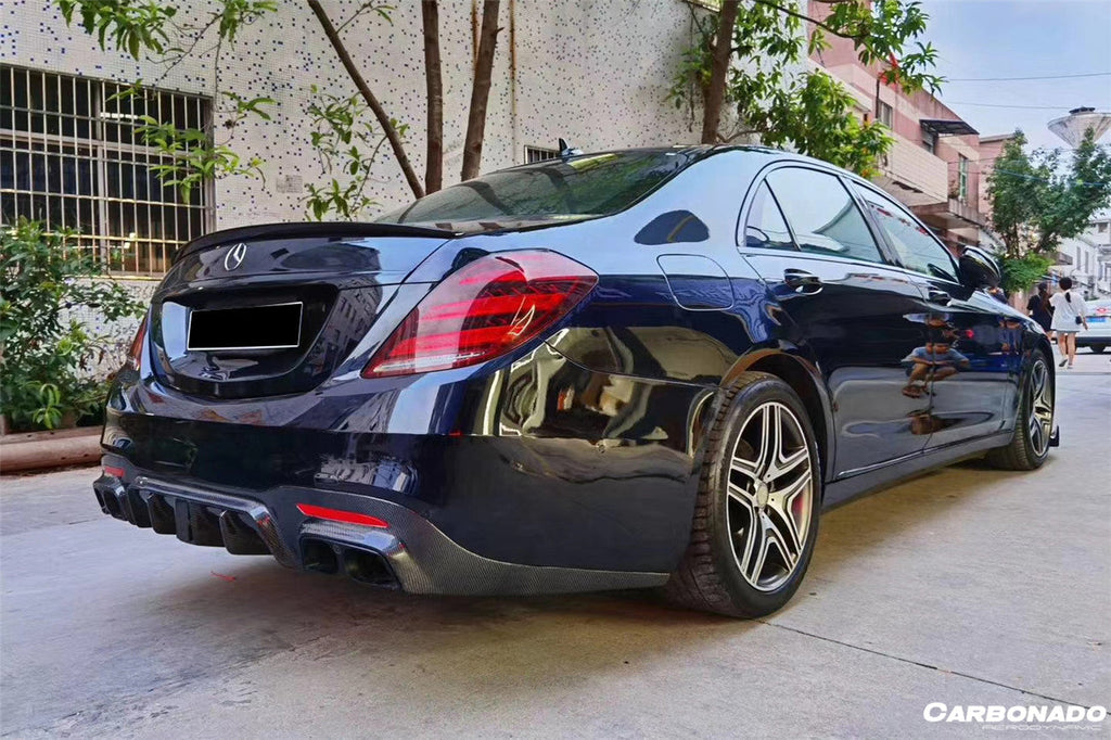 2017-2020 Mercedes Benz S63 W222 Sedan BRS Style Rear Diffuser with LED Light and Exhaust Tips