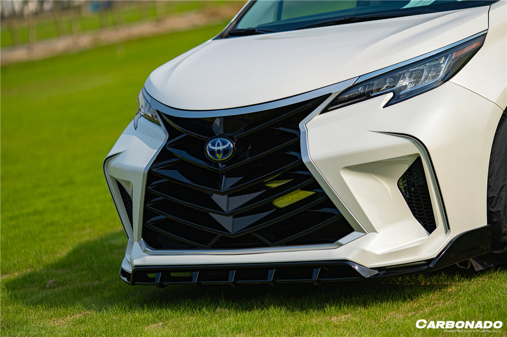 2021-UP Toyota Sienna Thunder Style PP Front Bumper with Lip and Grills and LED Light