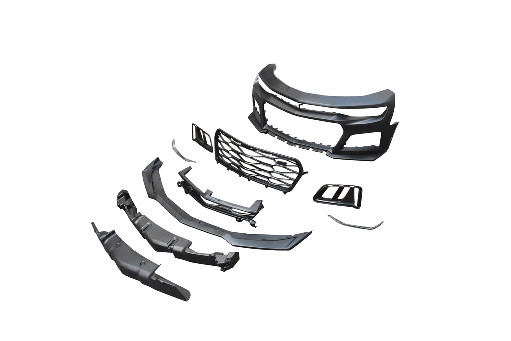 2019-2025 Chevy Camaro ZL1 Front Bumper Conversion 9pcs Full Kit Flat BLK for Non-RS Headlights