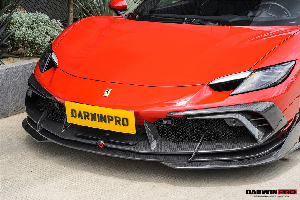 DarwinPRO 2022-2025 Ferrari 296 GTB  GTS Type F171 iMP Carbon Fiber Front Bumper Lip Splitter With Camera holes