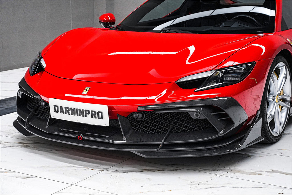 DarwinPRO 2022-2025 Ferrari 296 GTB  GTS Type F171 iMP Carbon Fiber Front Bumper Lip Splitter With Camera holes