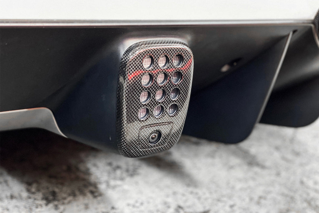 DarwinPRO 2015-2020 Ferrari 488 GTB & Spider Dry Carbon Fiber Rear Black Light Cover with Camera Hole