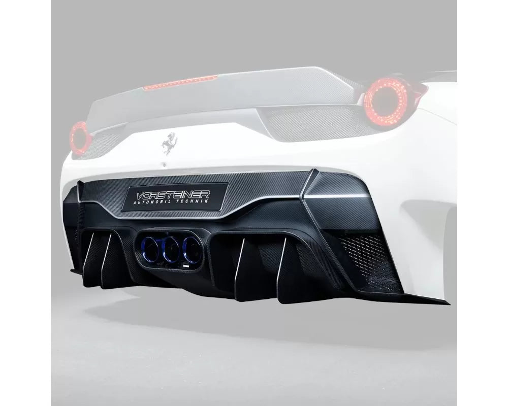 Vorsteiner VX Aero Glossy Carbon Fiber 1x1 Rear Bumper w/ Rear Diffuser & Exhaust Tips Ferrari 458 Italia 2010-2015