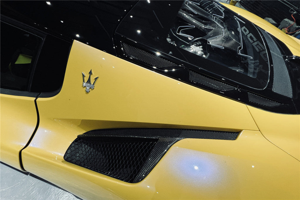 2020-UP Maserati MC20 NVT Style Dry Carbon Fiber Quarter Panel Side Vent Scoops - Carbonado