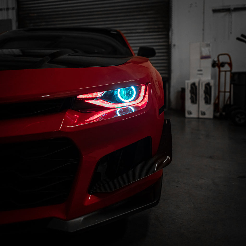 2014-2015 Chevy Camaro 6th Gen Style Headlights Projector Custom RGBW Via Bluetooth Pair