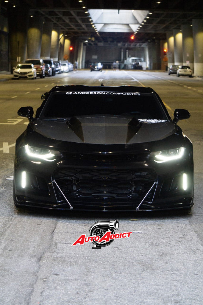 2016-2018 Chevy Camaro ZL1 Front Bumper Conversion 7pcs Ful Kit Flat BLK