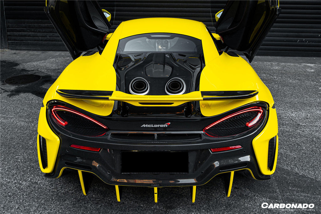 2015-2020 McLaren 540C & 570S & 570GT 600LT-Style Part Carbon Fiber Rear Bumper with Diffuser and Trunk Spoiler and Engine Trunk and Exhaust