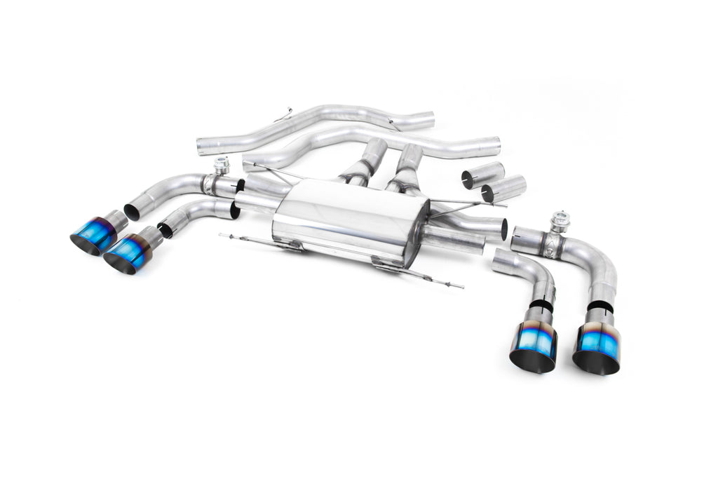 Milltek Front Pipe-Back Exhaust for Alfa Romeo Giulia 2.9 V6 Quadrifoglio, Burnt Titanium Tips