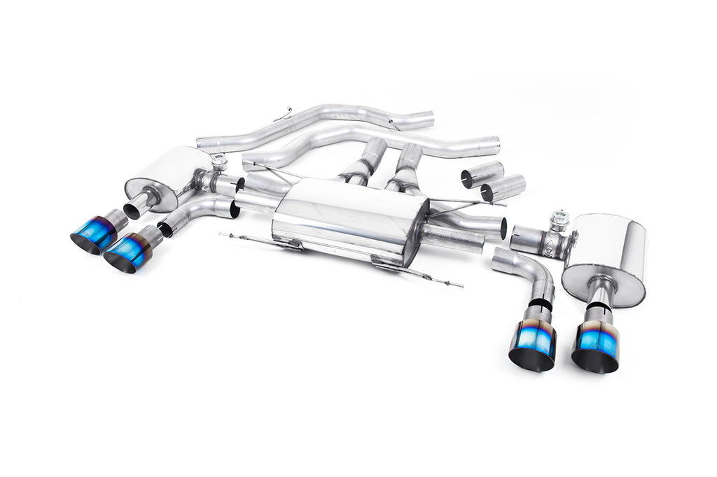 Milltek Valved Front Pipe-Back Exhaust for Alfa Romeo Giulia 2.9 Quadrifoglio, Burnt Titanium Tips