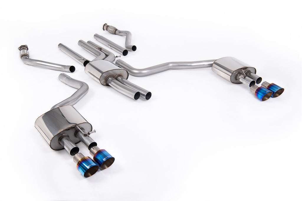 Milltek Resonated Cat-Back Exhaust for Audi C7.5 A6 3.0 TFSI, Burnt/Blue Titanium Tips