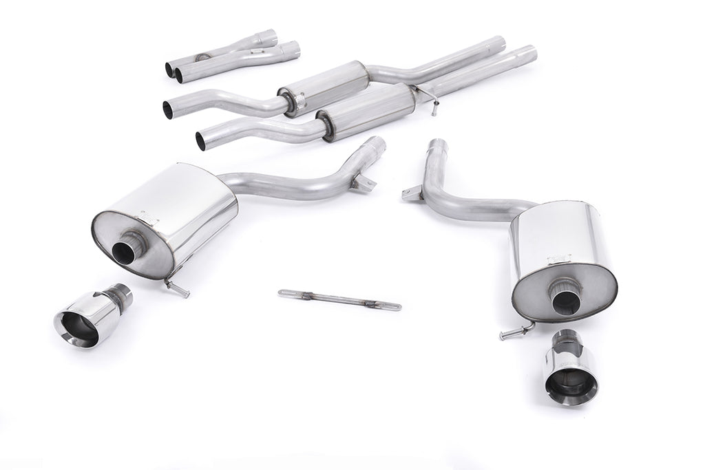 Milltek Resonated Cat-Back Exhaust for Audi B6 A4 V6 S4 V8, Polished GT Tips