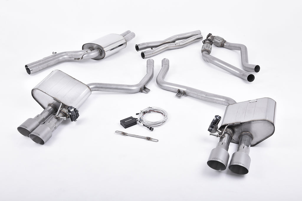 Milltek Valved Cat-Back Exhaust for Audi B8.5 S4 S5, Brushed Titanium Tips