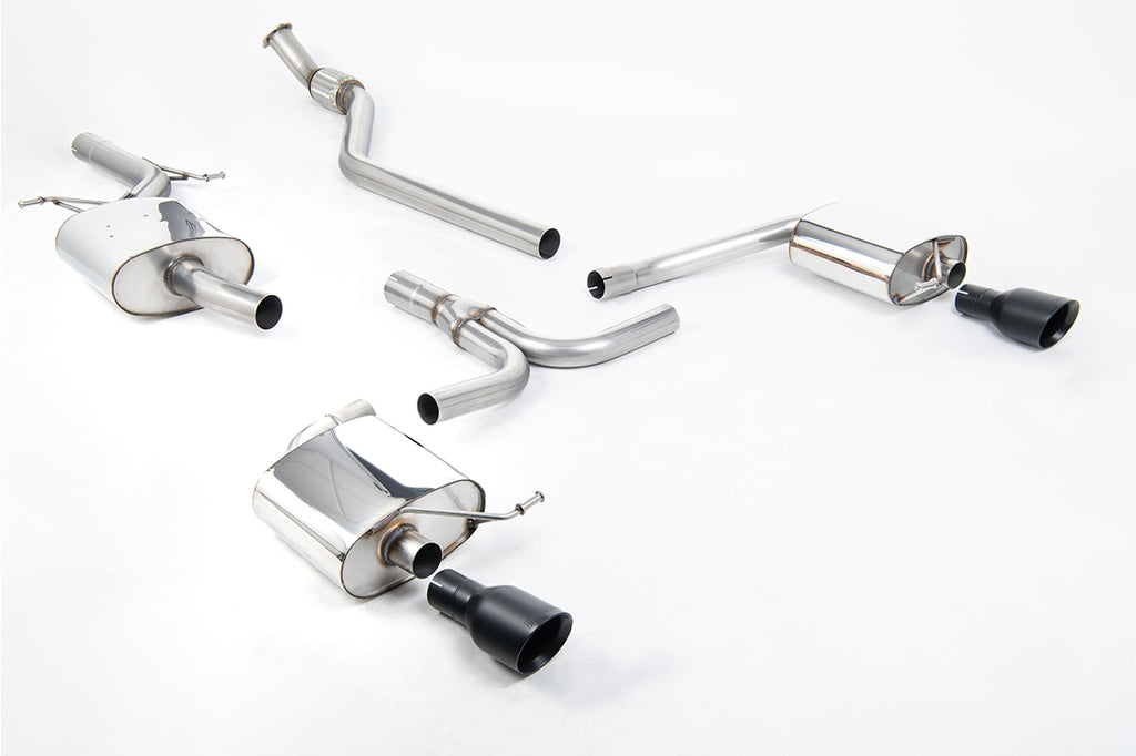 Milltek Resonated Cat-Back Exhaust for Audi B8 A4 2.0 TFSI, Cerakote Black Tips