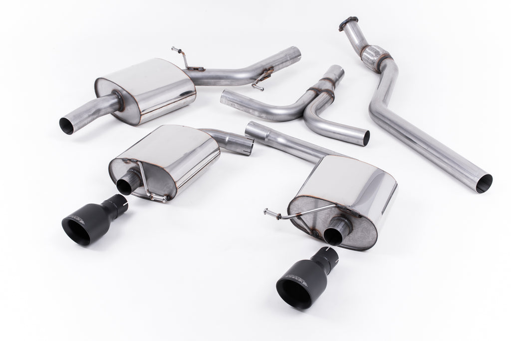 Milltek Resonated Dual-Outlet Cat-Back Exhaust for Audi B8 A5 2.0 TFSI, Cerakote Black Tips