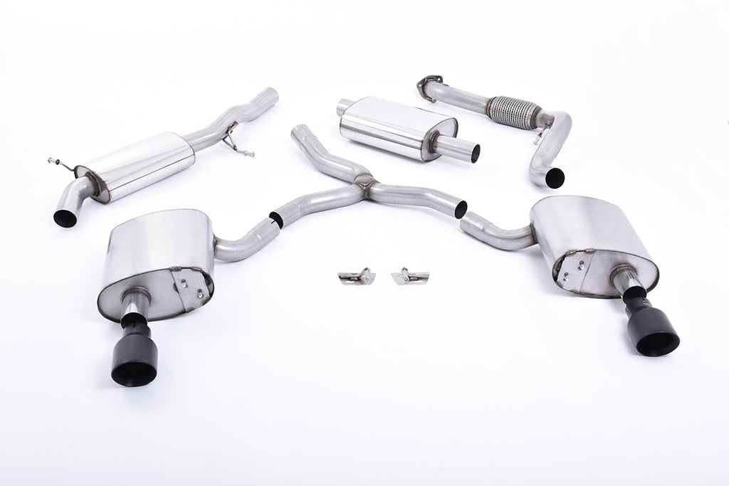 Milltek Resonated Cat-Back Exhaust for Audi B9 A4 2.0 TFSI Quattro, Cerakote Black Tips