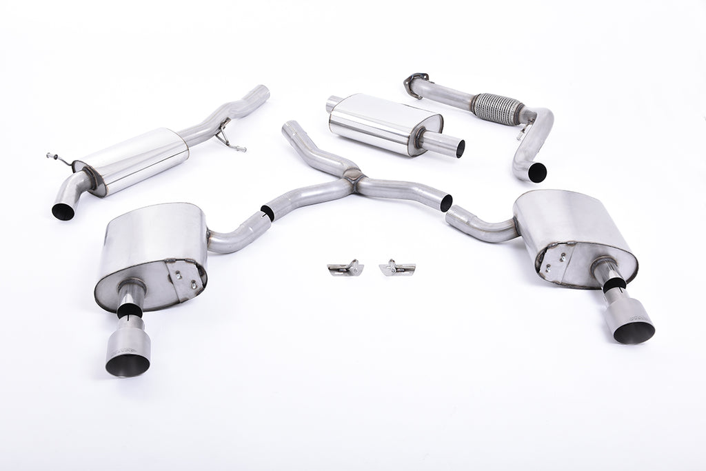Milltek Resonated Cat-Back Exhaust for Audi B9 A4 2.0 TFSI, Brushed Titanium Tips