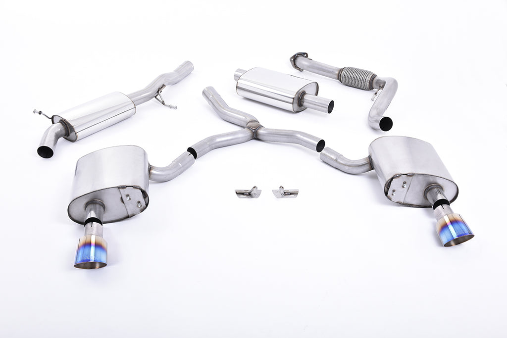 Milltek Resonated Cat-Back Exhaust for Audi B9 A4 2.0 TFSI Quattro, Burnt Titanium Tips