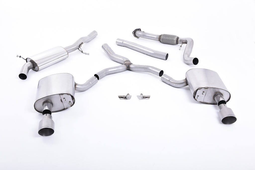 Milltek Road+ Cat-Back Exhaust for Audi B9 A4 2.0 TFSI, Brushed Titanium Tips