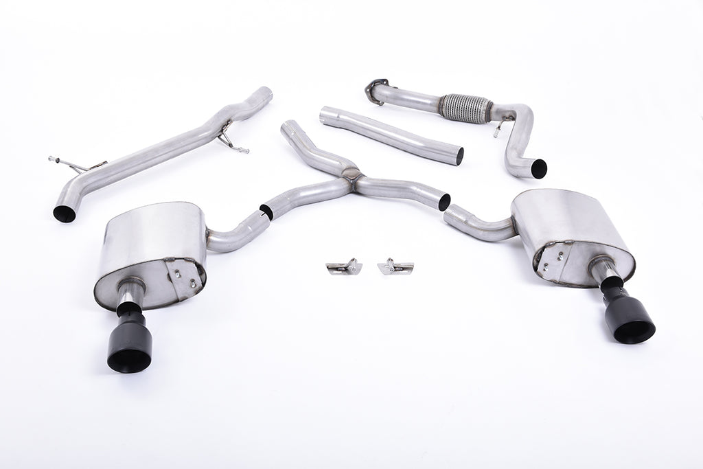 Milltek Non-Resonated Cat-Back Exhaust for Audi B9 A4 2.0 TFSI, Cerakote Black Tips