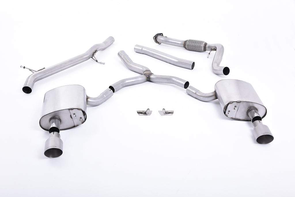 Milltek Non-Resonated Cat-Back Exhaust for Audi B9 A4 2.0 TFSI, Brushed Titanium Tips