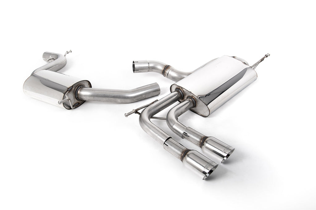 Milltek Resonated Cat-Back Exhaust for Audi A3 2.0T FSI, Smaller Volume Rear Silencer and GT-80 Polished Tips
