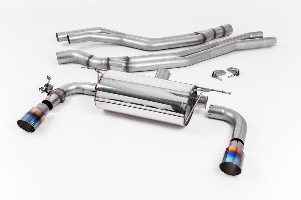 Milltek Non-Resonated Race Cat-Back Exhaust for BMW F22 M240i, Burnt Titanium Tips