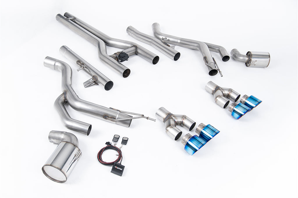 Milltek Front Pipe-Back for Dodge Challenger SRT Hellcat, Burnt/Blue Titanium Tips