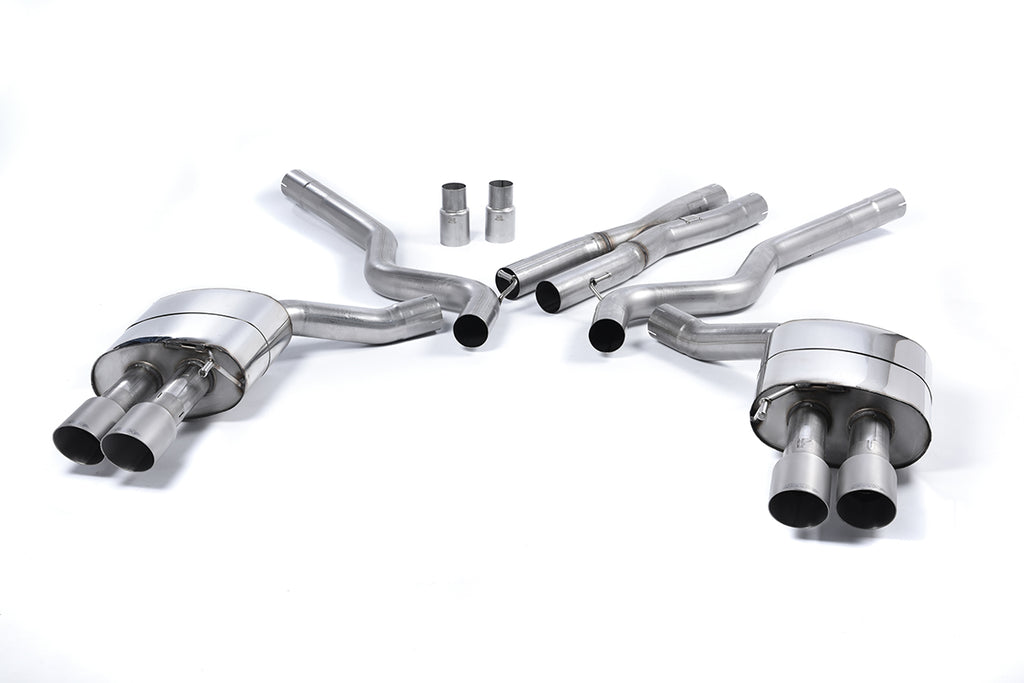 Milltek Non-Resonated Quad-Outlet Cat-Back Exhaust for Ford Mustang 5.0 GT (Roush Valance), Brushed Titanium Tips