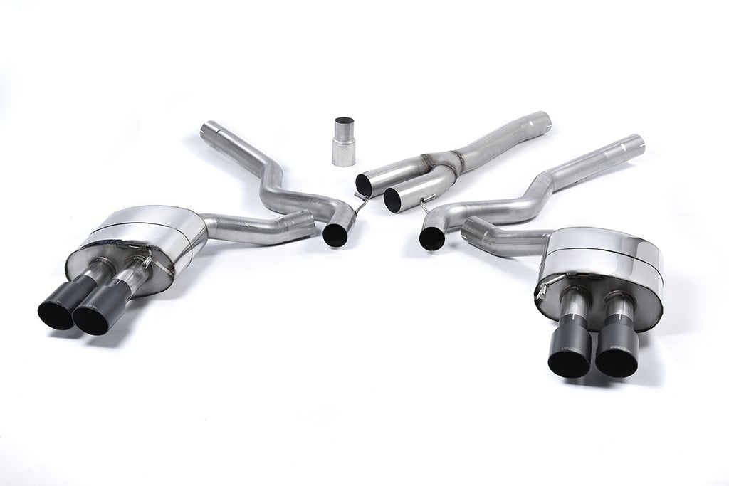 Milltek Non-Resonated Quad-Outlet Cat-Back Exhaust for Ford Mustang S550 2.3 EcoBoost (Roush Valance), Cerakote Black Tips