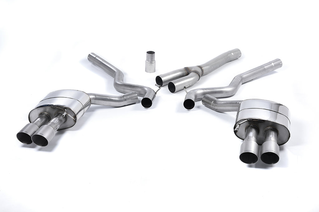Milltek Non-Resonated Quad-Outlet Cat-Back Exhaust for Ford Mustang S550 2.3 EcoBoost (Roush Valance), Brushed Titanium Tips