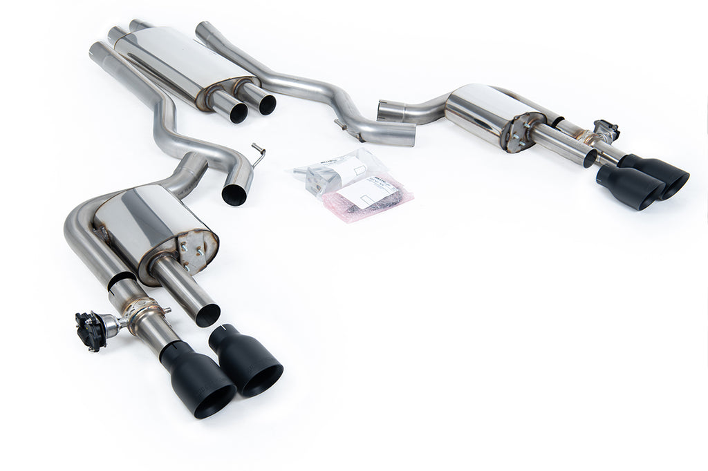 Milltek Valved Resonated Cat-Back for Ford Mustang S550/S650, Cerakote Black Tips