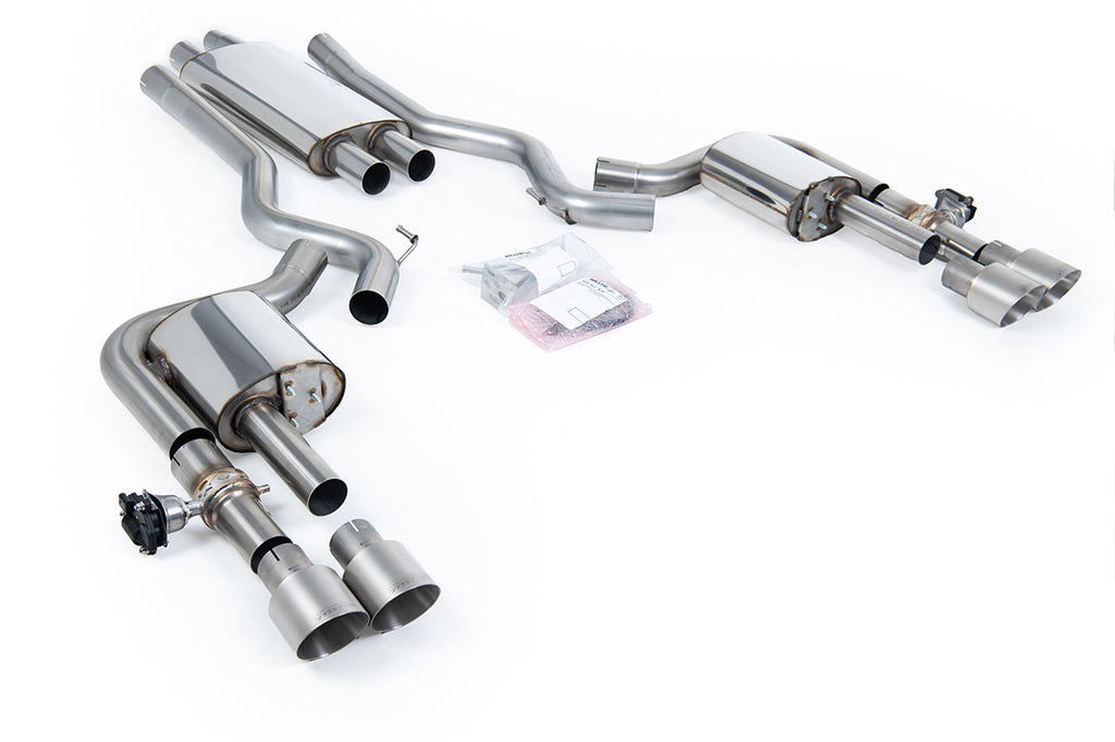 Milltek Valved Resonated Cat-Back for Ford Mustang S550/S650, Brushed Titanium Tips