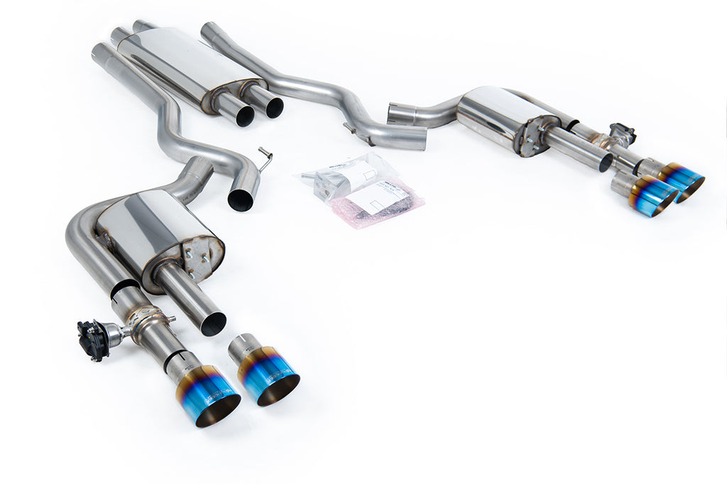 Milltek Valved Resonated Cat-Back for Ford Mustang S550 S650, Burnt Titanium Tips