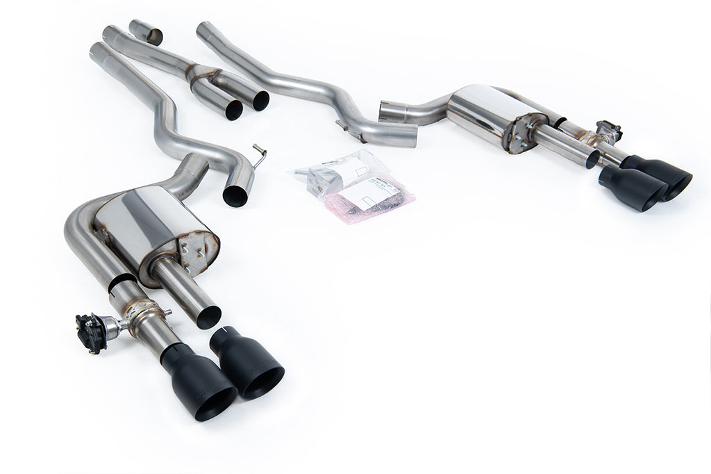 Milltek Valved Non-Resonated Cat-Back for Ford Mustang S650, Cerakote Black Tips