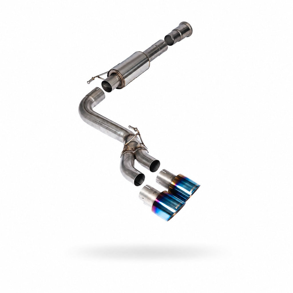 Milltek Race Cat-Back with Dual Side Exit for Ford F150 Single Cab 5.0 V8, Burnt/Blue Titanium Tips